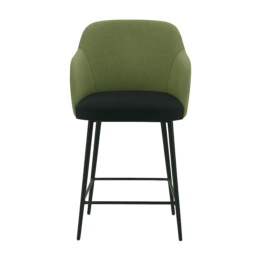 Scaun de bar ALEX din stofă verde oliv, vedere din față