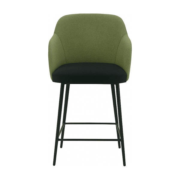Scaun de bar ALEX din stofă verde oliv, vedere din față