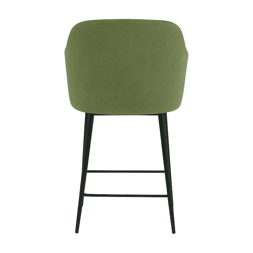 Scaun de bar ALEX din stofă verde oliv, vedere din spate