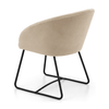 Scaun IBIS din catifea bej, cu spătar învelitor și bază metalică neagră, vedere din spate în unghi