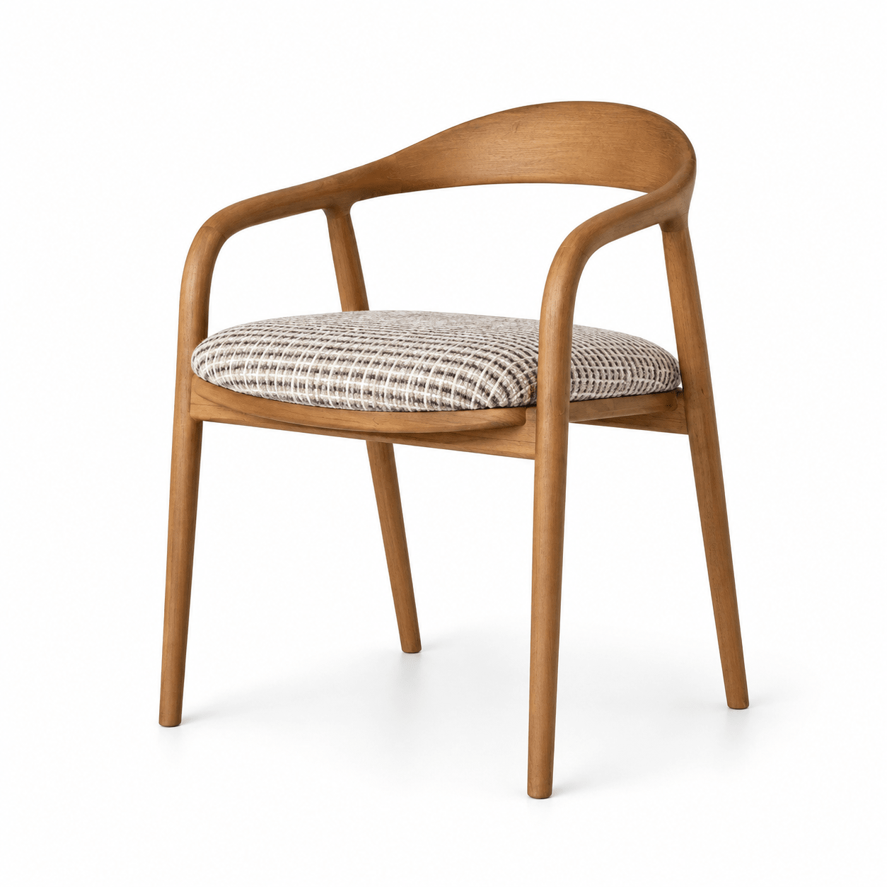 Scaun RELOK cu model alb-negru, picioare din lemn natural, vedere din unghi