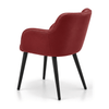 Scaun PERDIX din piele naturală roșie, cu brațe rotunjite și picioare negre, vedere din spate în unghi