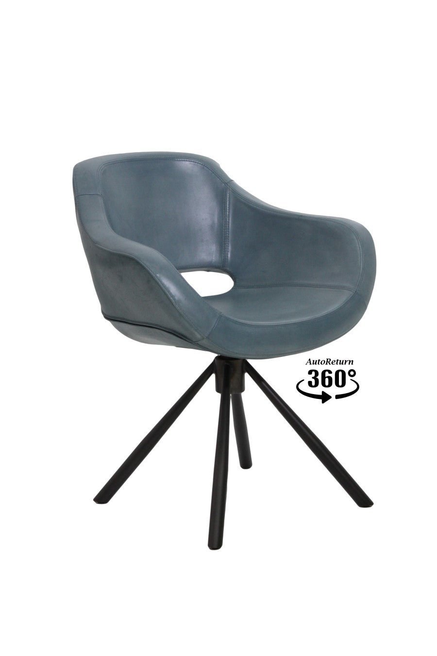 Scaun de dining TREPIED albastru petrol cu picioare metalice negre, vedere din unghi
